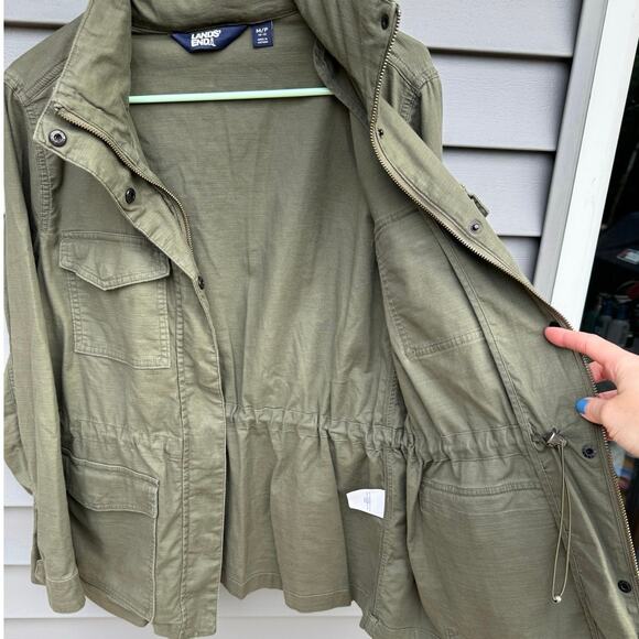 Lands’ End size M Petite Hooded Cargo Utility Jacket - Olive or Army Green - Picture 15 of 16